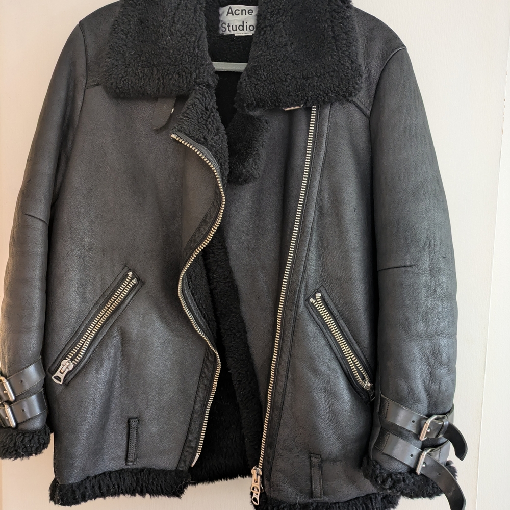 Acne Black Leather Jacket with Shearling